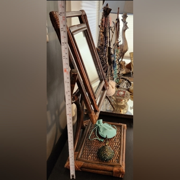 Vintage Bamboo Rattan Swinging Mirror w/ Vanity Tray - Picture 2 of 5